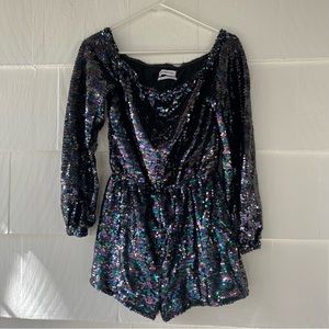 Urban Outfitters Iridescent Sequin Off-The-Shoulder Romper Size Small 🖤🎉